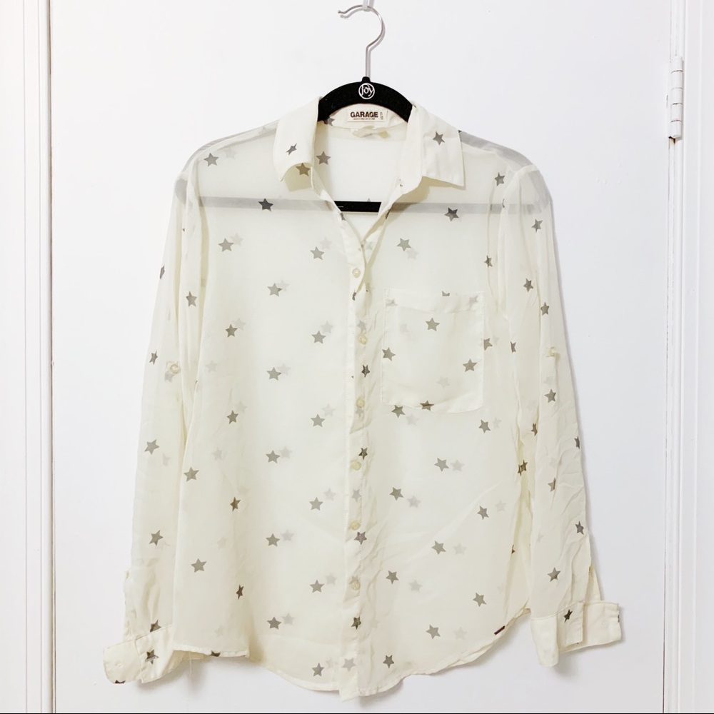 Cream star printed chiffon top